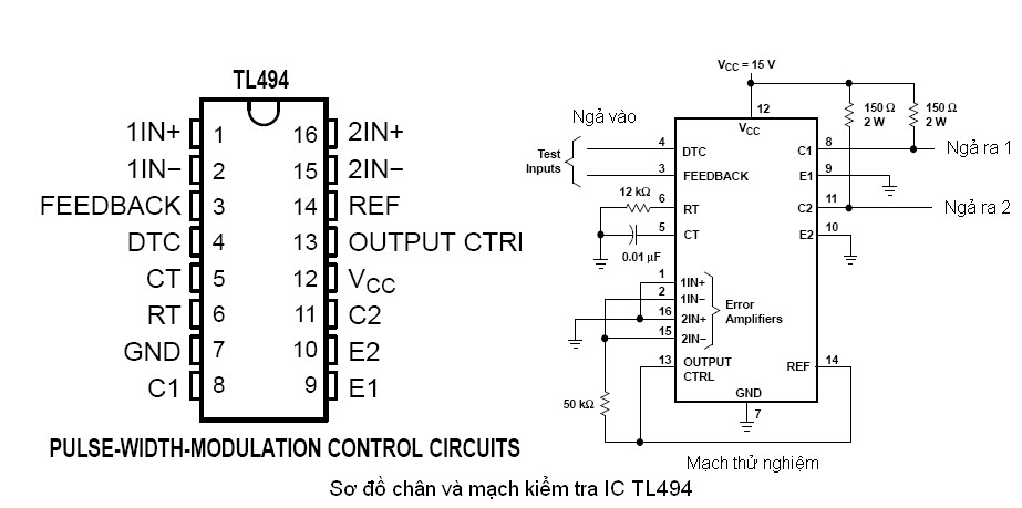 Sơ đồ chân và mạch kiểm tra TL494